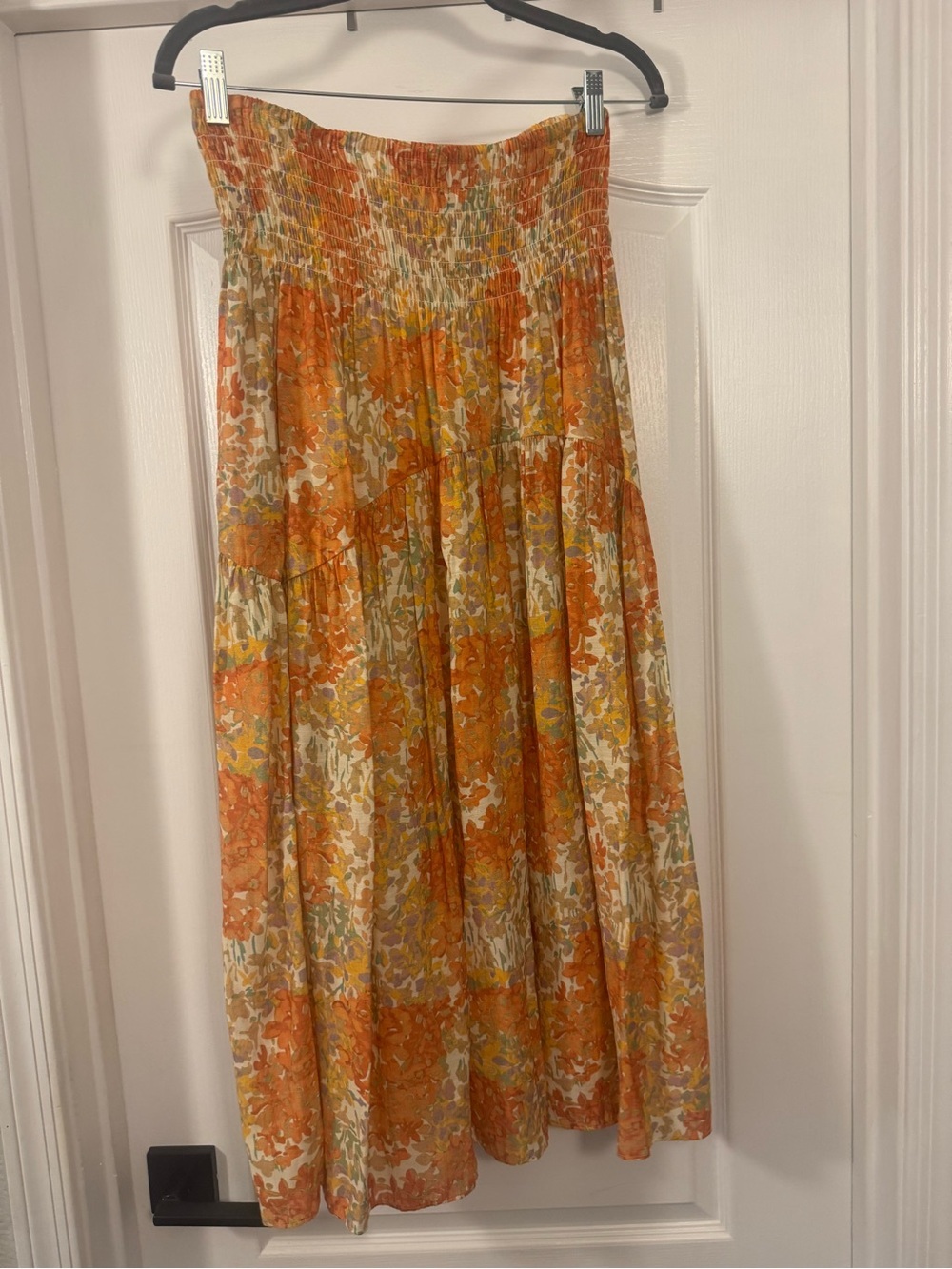 Orange Floral Smocked Midi Skirt - Picture 7 of 8